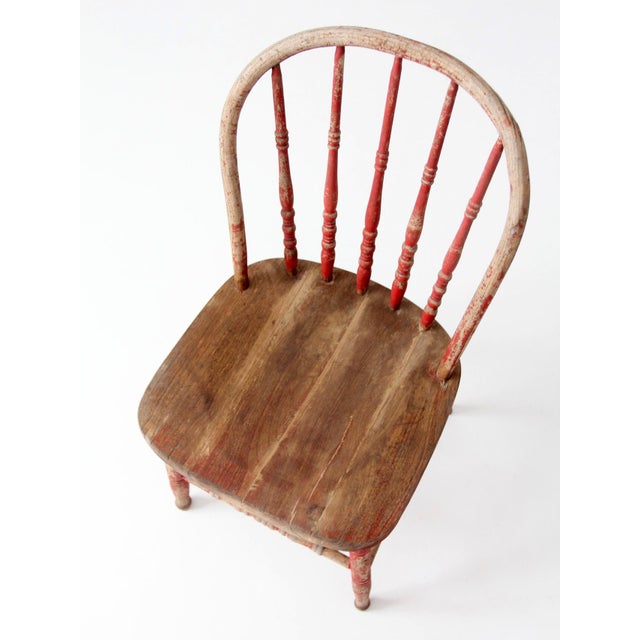 Antique Red Windsor Spindle Back Farmhouse Chair For Sale - Image 6 of 17
