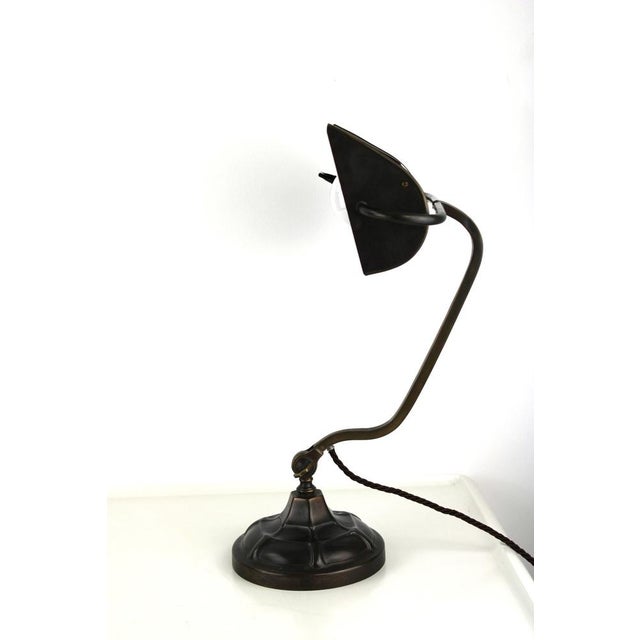 Metal Bankers Lamp in Brass with Colored Glass Insert, 1920s For Sale - Image 7 of 15