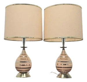 Mid 20th Century Wescal Atomic Ceramic Table Lamps With Original Fiberglass Shades - a Pair