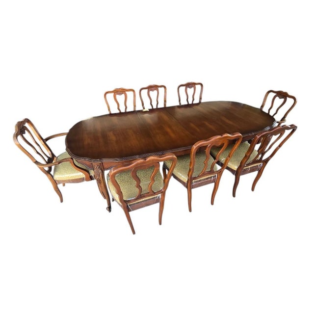 Mid 20th Century White Furniture Co. French Provincial Walnut Dining Set With 8 Chairs & Expandable Table For Sale - Image 10 of 10