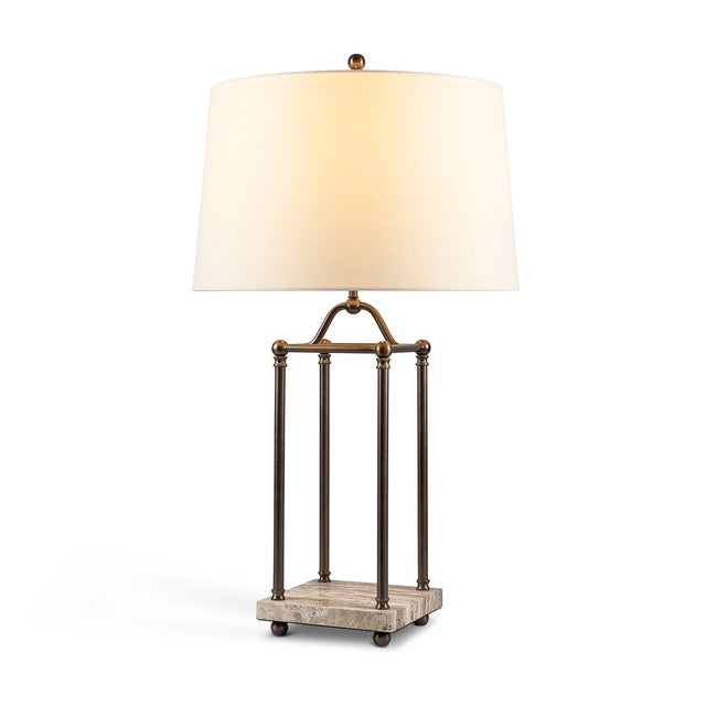 2020s Gazebo Bronze Lamp with Travertine Base For Sale - Image 5 of 5