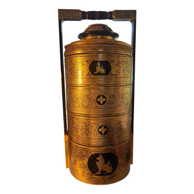 Antique Tiffin Handpainted Dry Lacquer Carrier For Sale