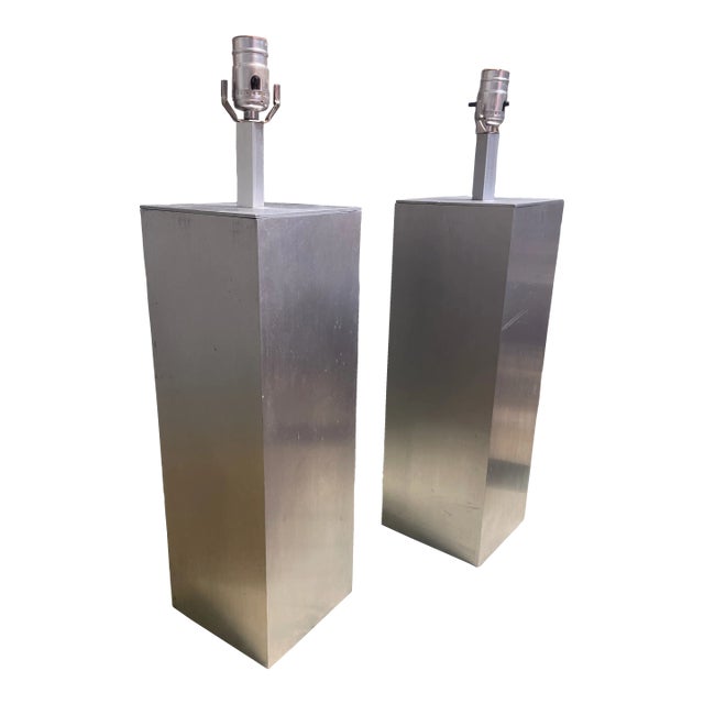 Pair of Vintage Platinum Metal Table Lamps For Sale