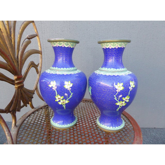 Vintage Chinese Blue Floral Cloisonne Vases A Pair Chairish