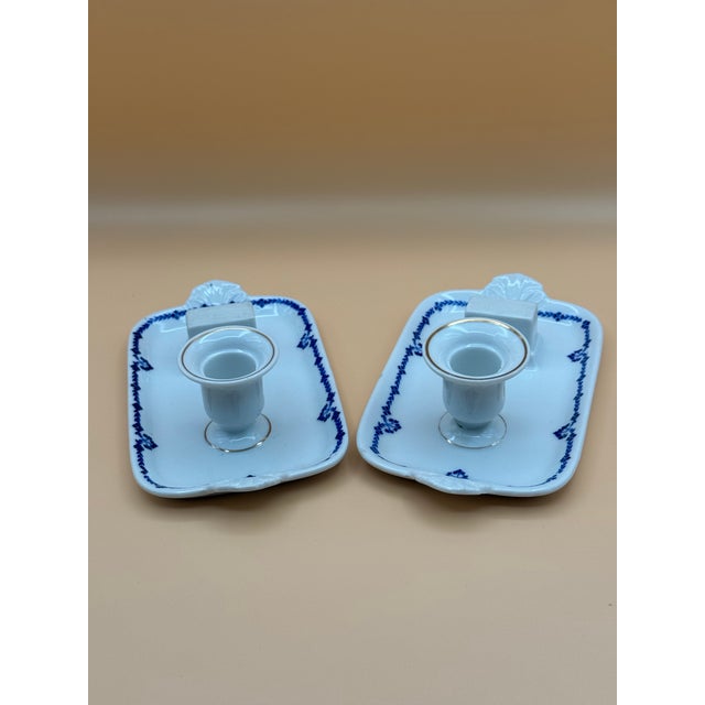 Victorian Pair of Antique German Porcelain Chambersticks With Match Holders & Strikers, Circa 1900 For Sale - Image 3 of 9