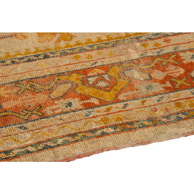 Antique Turkish Oushak Handmade Orange Floral Motif Wool Rug For Sale In New York - Image 6 of 10