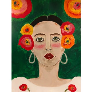 ‘Juniper’ Abstract Acrylic Painting Portrait of Woman on Paper by Artist Nadia Nabhan For Sale