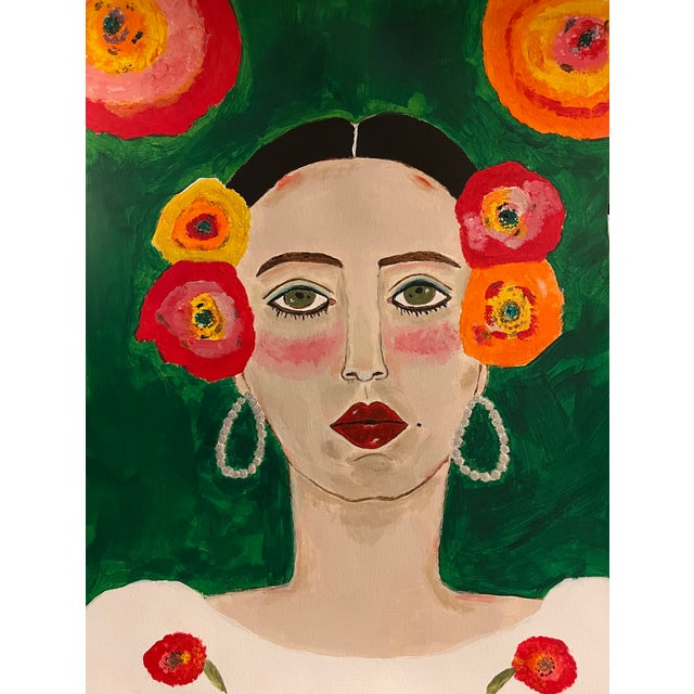 ‘Juniper’ Abstract Acrylic Painting Portrait of Woman on Paper by Artist Nadia Nabhan For Sale