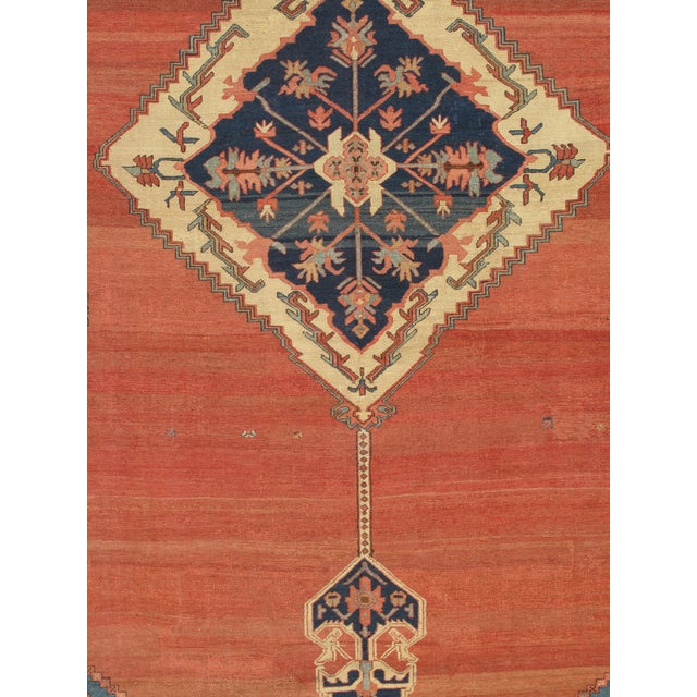 Antique Persian Serapi Carpet, Handmade Wool Oriental Rug, Ivory Rust Light Blue For Sale - Image 10 of 18