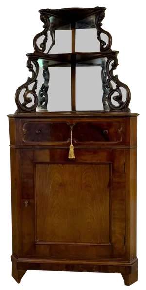 Antique Victorian Figured Mahogany Carved Corner Cabinet, 1860