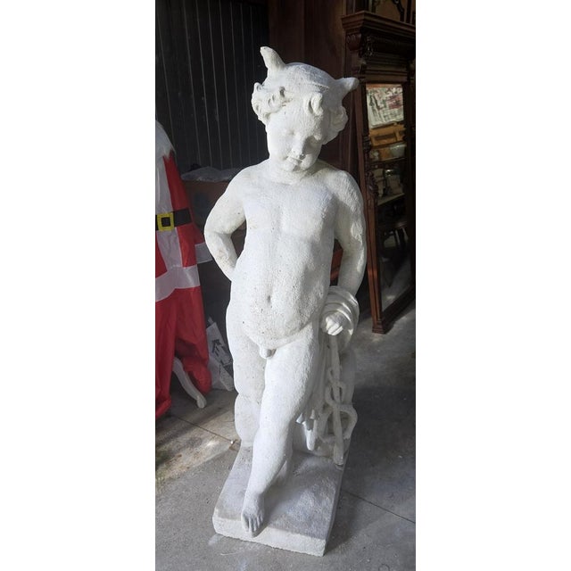 Garden Statue in Reconstituted Stone Depicting a Young Faun, 20th Century For Sale - Image 4 of 6