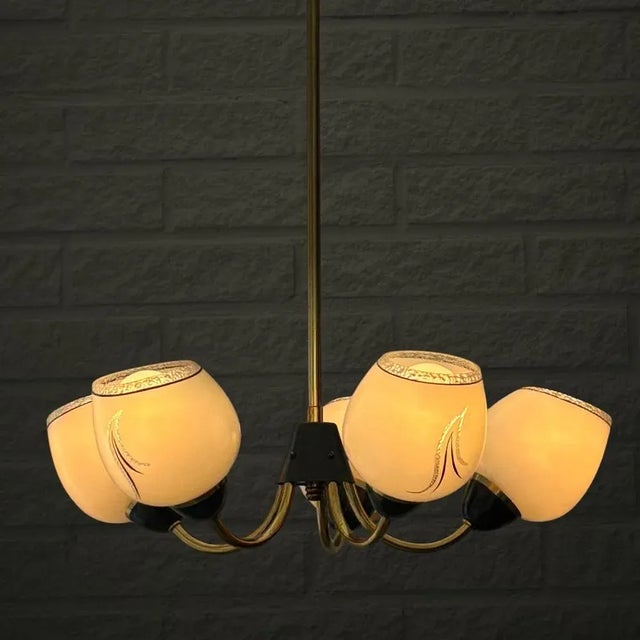 Black Mid-Century Modern Scandinavian Pendant in Brass and Glass, 1940s For Sale - Image 8 of 10