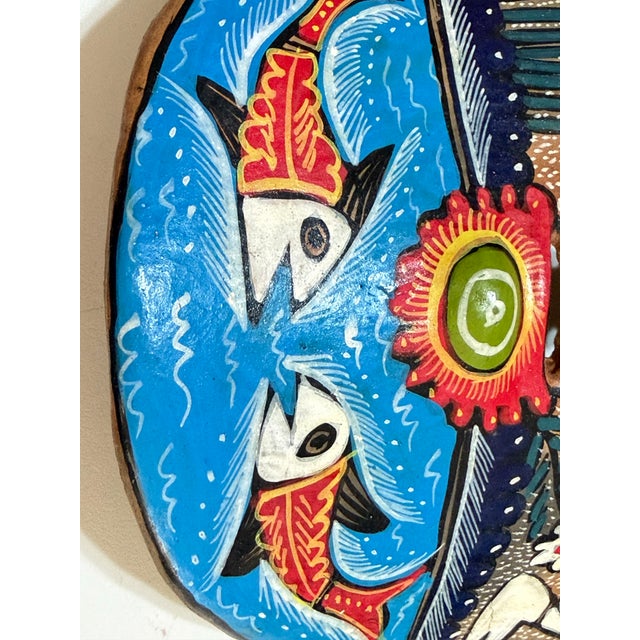 Late 20th Century Vintage Mexican Hand-Painted Terracotta Folk Art Mask With Fish For Sale - Image 5 of 9