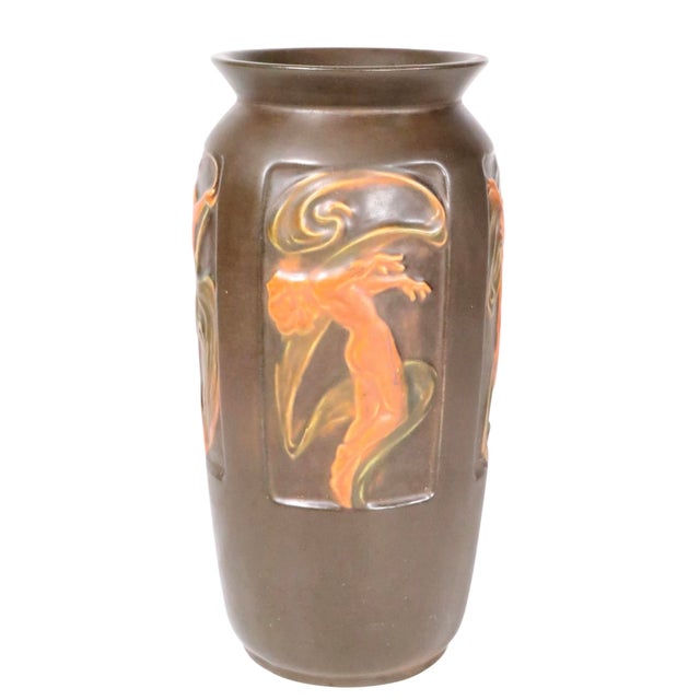 Brown Roseville Pottery Rosecraft Panel Art Deco Vase C. 1920-26 For Sale - Image 8 of 12