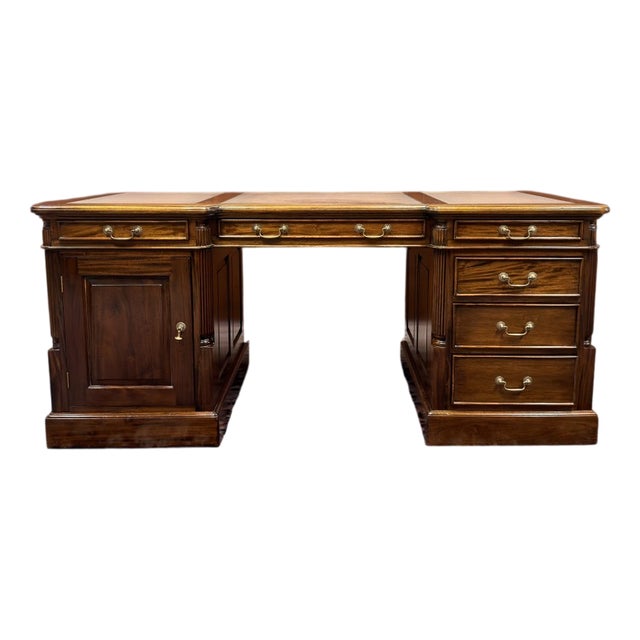 English Chesterfield Desk with Brown Leather For Sale