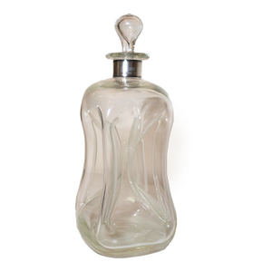 Antique Denmark Hand Blown Glass Sterling Silver Glug Glug Liquor Decanter