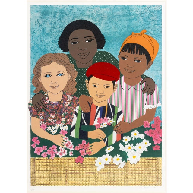 Elizabeth Catlett (American/Mexican, 1915-2012), "Children with Flowers", Lithograph in Colors, 1995, signed, numbered...