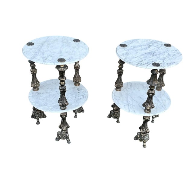 1940’s White Marble Italian Tiered Side Tables - A Pair For Sale - Image 4 of 12