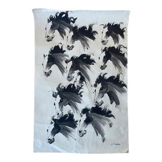Expressive Vintage Ink Horse Painting by j.p. Gaston in Asian Brush Style on Rice Paper. For Sale