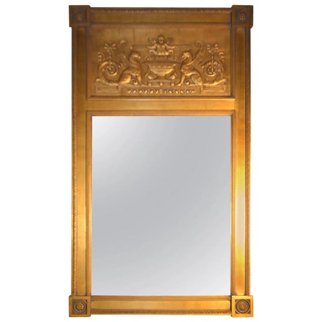 Empire Style Giltwood Looking Glass For Sale