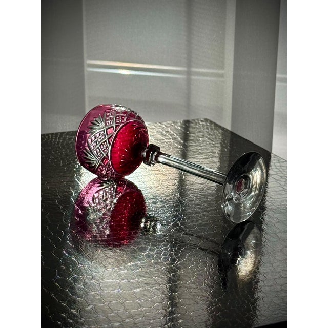 Ruby Cut Crystal Liqueur Glasses attributed to Val Saint Lambert, 1950, Set of 11 For Sale - Image 10 of 17