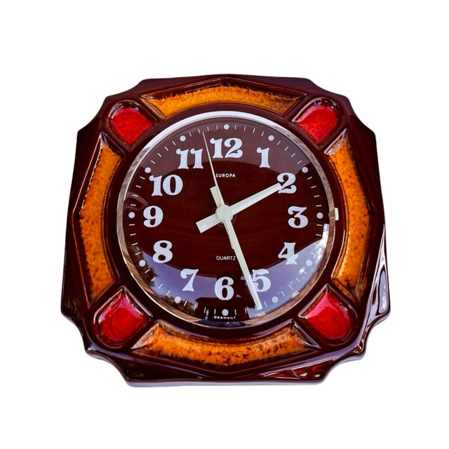 Kitchen Wall Clock Europe, Germany, 1970s. Vintage Retro Ceramic Frame For Sale - Image 4 of 12
