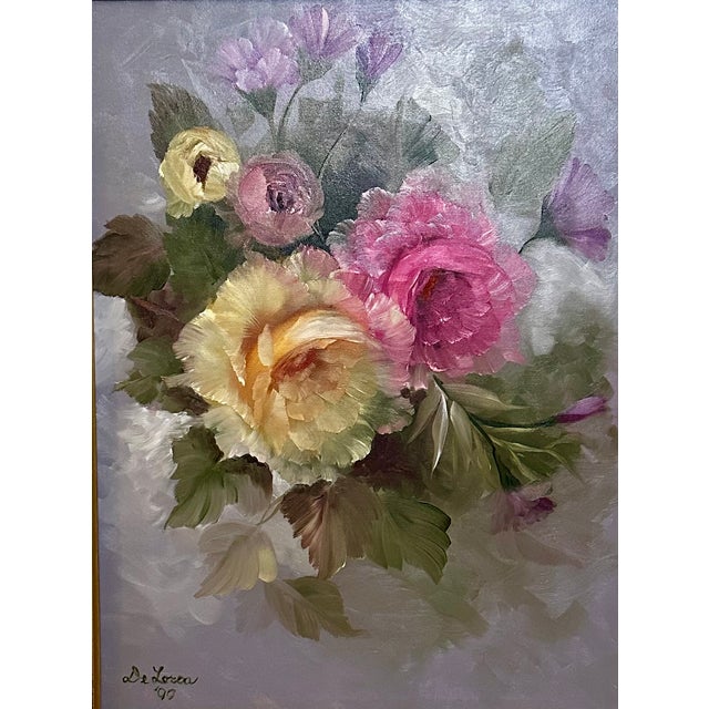 1990s Late 20th Century Peonies on Canvas in a Fancy Gold Frame For Sale - Image 5 of 6