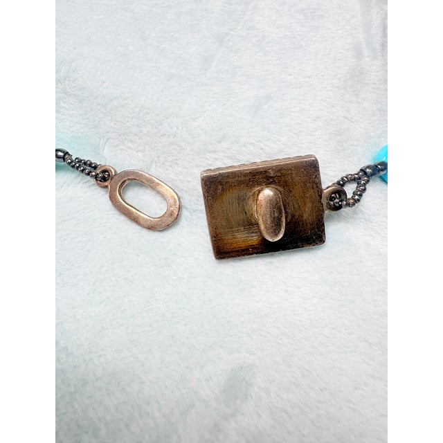 1970s Hand-Fabricated Sterling and Turquoise Nugget Necklace W/ Mosaic Inlay Clasp For Sale - Image 9 of 16