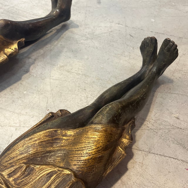 Mid 20th Century 29.5" Tall Art Deco Classical Bronze Maidens Statues Sculptures - Set of 2 For Sale In Miami - Image 6 of 12