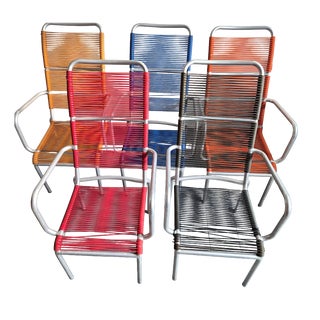 Vintage Aluminum and Plastic Wire Armchairs from Scoubidou, 1950s, Set of 5 For Sale
