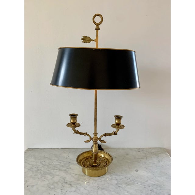 Metal French Bouillotte Lamp With Black Tole Shade and Dolphin Motif Base For Sale - Image 7 of 12