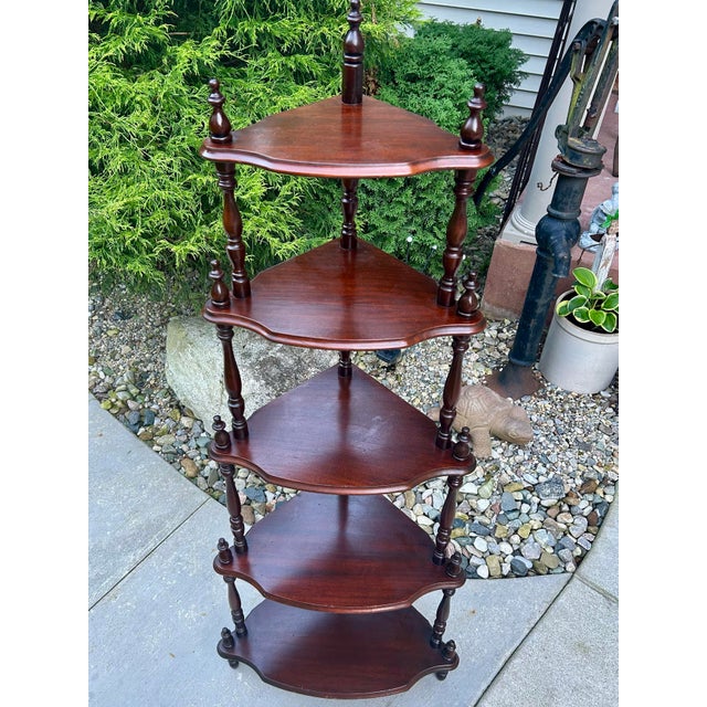 Early 20th Century, Victorian, Five-Tier, Mahogany, What-Not Display Shelf, Turned Spindle Supports, Stick and Ball Detailing, Corner Etagere For Sale In South Bend - Image 6 of 10