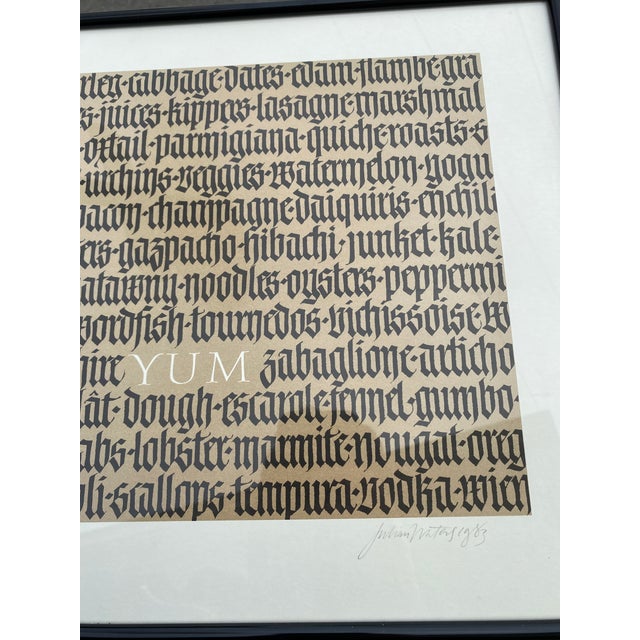 1980s Julian Waters (B. 1957) Signed Calligraphy "Yum" Print, Cooper Union, National Geographic Magazine For Sale - Image 4 of 9