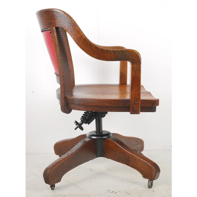 Early 20th Century Quarter Sawn Oak Swivel Office Chair For Sale - Image 9 of 11