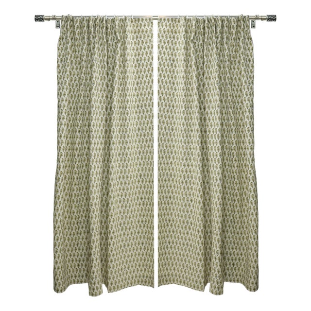 Block Print Natural Linen Curtain for Bohemian Home Décor Size 54"Wx63"L-Lil Paisley For Sale