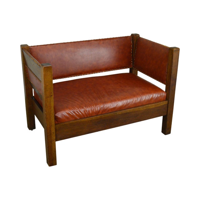 Mission Oak Antique Leather Settee Loveseat Chairish