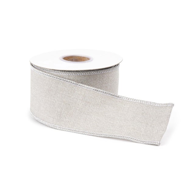 Traditional Beige Shimmer Wired Ribbon (Set of 2) For Sale - Image 3 of 3