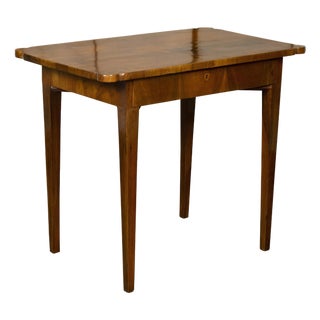 French 19th Century Walnut Side Table with Quarter Veneer and Single Drawer For Sale