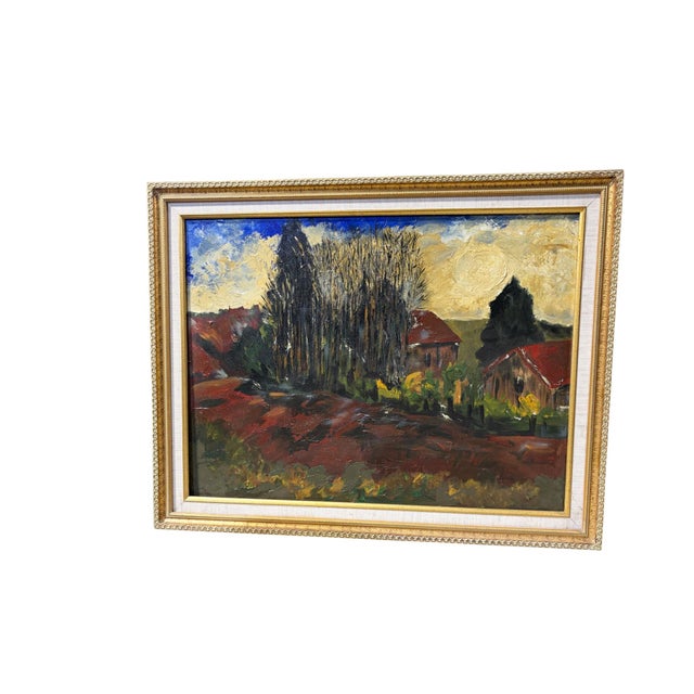 Impressionist Vintage Acrylic Landscape Painting on Canvas Framed 28" W For Sale - Image 3 of 8