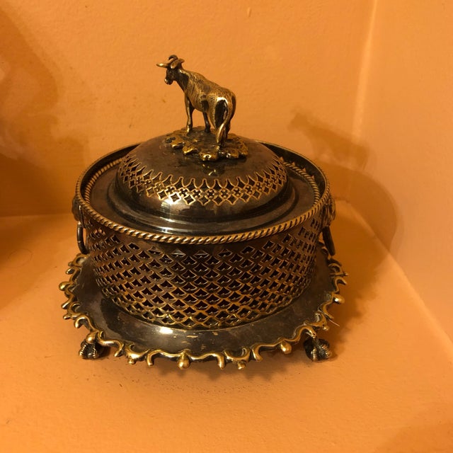 Antique Victorian Silverplated Butter Dish Cover. Ball Claw Feet. Lions Head Ring Handles. Cow Finial. Unusual. Great...