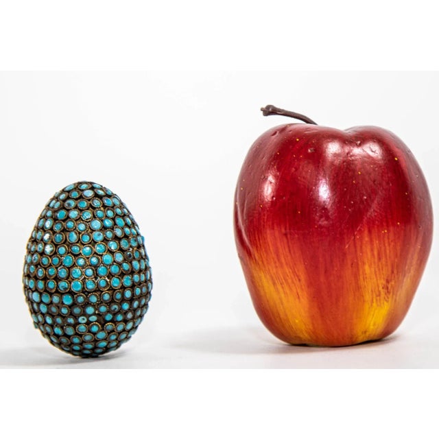 Antique Tibetan Egg Shaped Box With Turquoise Blue Stone Inlay For Sale - Image 10 of 12