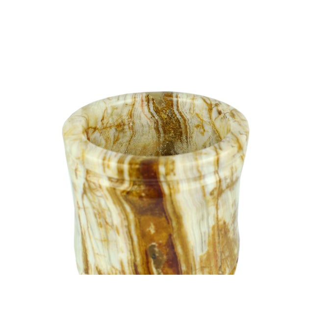 Stone Late 20th Century Modern Cylinder Bamboo Design Carved Solid Onyx Stone Vase For Sale - Image 7 of 11