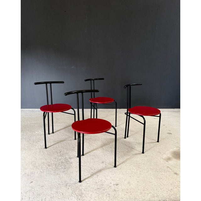 Black Postmodern Slender Dining Chairs, Italy, 1980s, Set of 4 For Sale - Image 8 of 18
