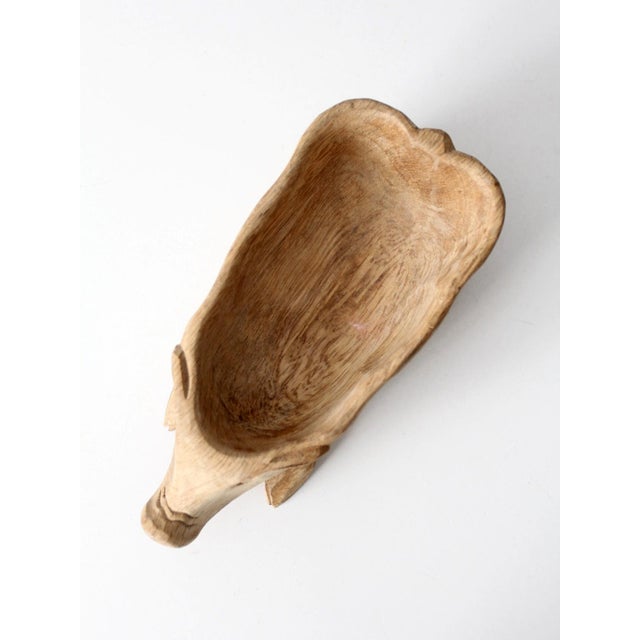 Vintage Hand-Carved Wood Folk Art Pig Bowl For Sale - Image 9 of 10