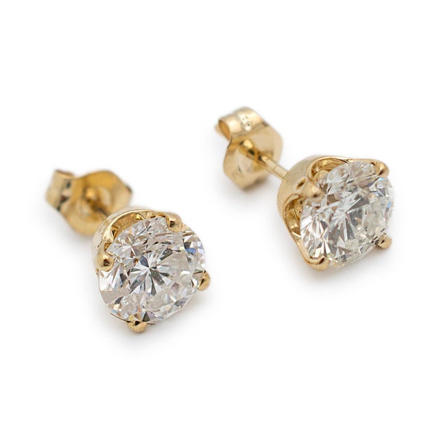 Ladies 14K Yellow Gold 1.80CT Diamond Push Back Stud Earrings For Sale - Image 4 of 8