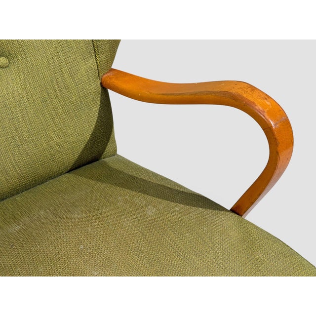 Green Swedish Modern, Lounge Chairs, Elm, Green Fabric, Sweden, 1930s For Sale - Image 8 of 10
