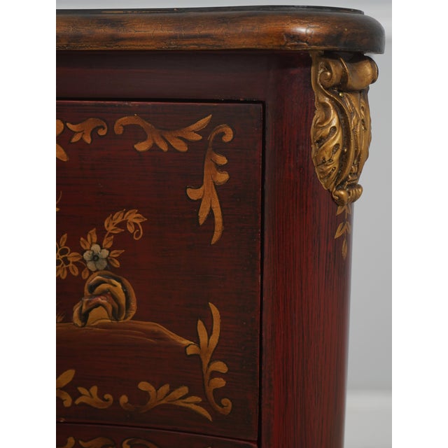Wood Red & Gold Chinoiserie Serpentine 2 Drawer Commode Dresser For Sale - Image 7 of 16