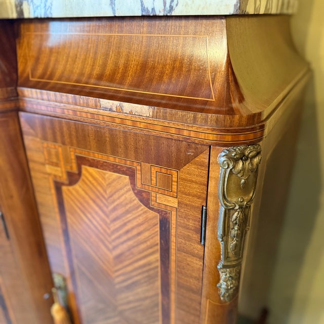 19th C Antique French Imprt Louis XVI Revival Marble Top Display Cabinet Buffet Vitrine For Sale - Image 13 of 15