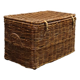 Large Rattan Basket with Lid, Italy, 1960s For Sale