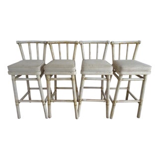 White Bamboo Bar Stools from McGuire, 1970s, Set of 4 For Sale